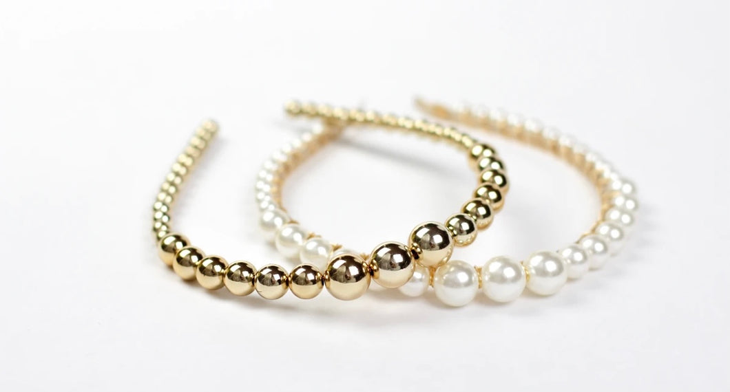 Pearl and Gold Beaded Headband Set